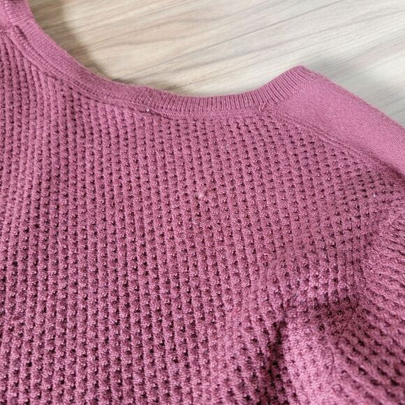 Athleta Thermal Honeycomb Split Hem Crewneck Merino Wool Pullover Sweater Rust - Picture 10 of 15